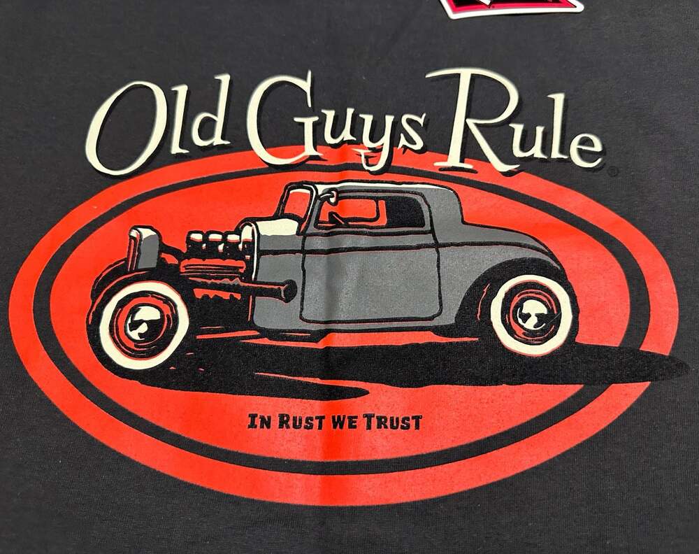 NWT - Old Guys Rule In Rust We Trust Hot Rod Graphic T-Shirt, Size Large
